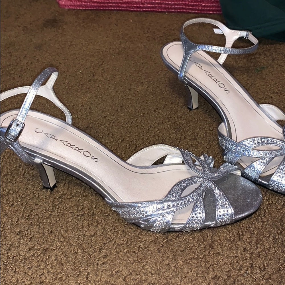 Silver rhinestone heels